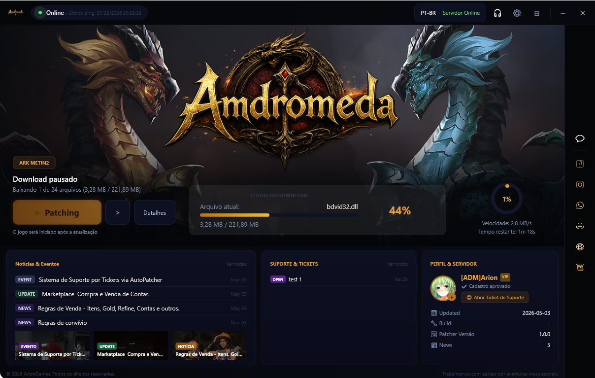 Launcher AutoPatcher — tela principal